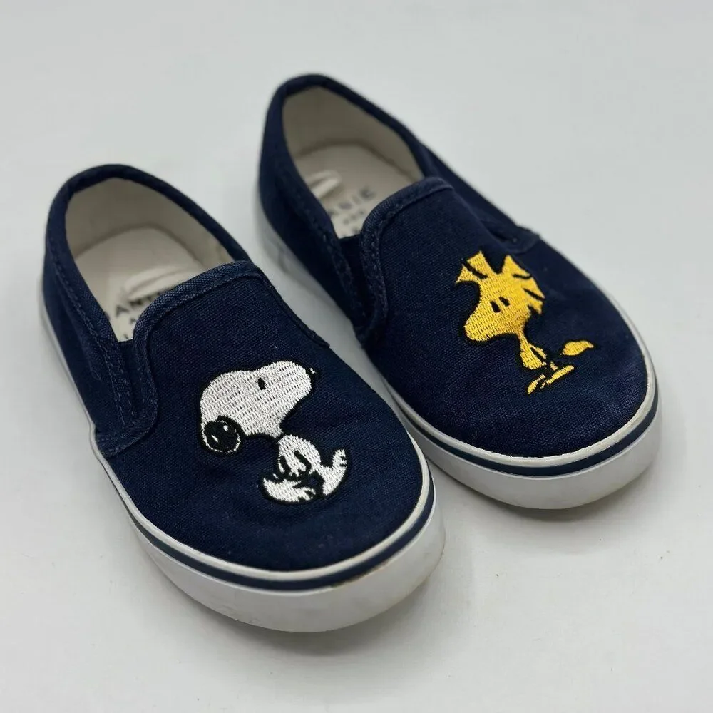 Janie and Jack Boys' Peanuts Snoopy And Woodstock Sneakers Navy Toddler Size 8